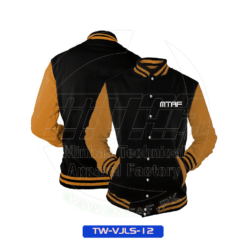 Varsity Jacket , letterman Jacket in black with golden sleeves mtafpk-TW-VJLS-12a
