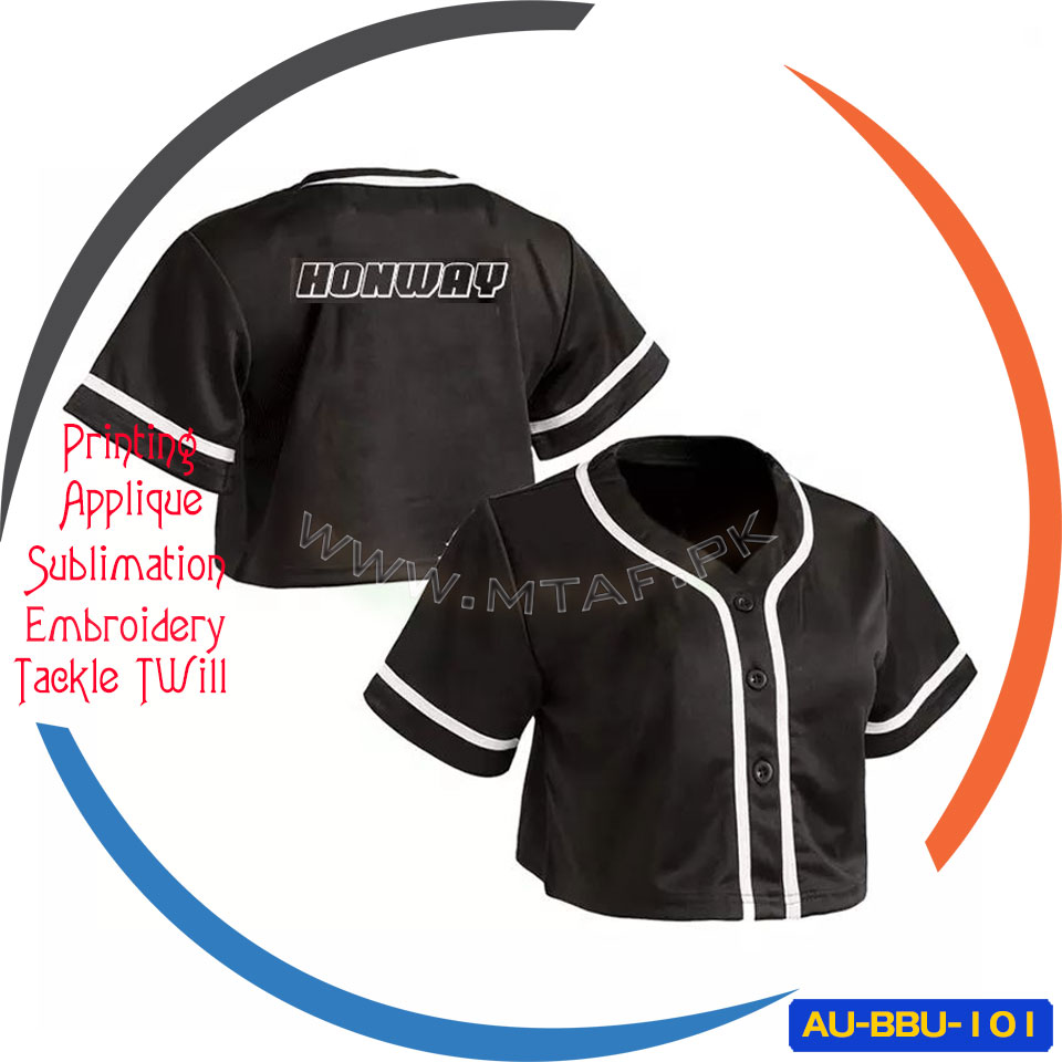 Crop Top Baseball Jersey for Women Full Button Mesh Embroidered Team Name 1 Crop Top Baseball Jersey for Women Full Button Mesh Embroidered Team Name AU-BBU-101