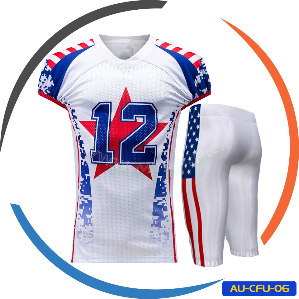 USA Flag Design Sublimated American Football Uniform 1 USA Flag Design Sublimated American Football Uniform AU-CFU-06