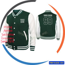 Wholesale Green White Casual Varsity Jacket and Embroidery Logo TW-VJLS-101